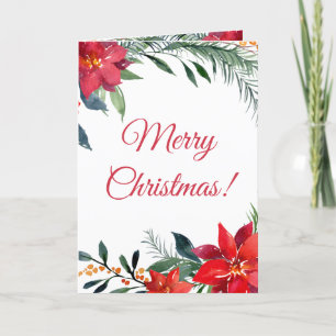 Cartes Pour Fêtes Annuelles Fancy Rouge Poinsettia Calligraphie verte