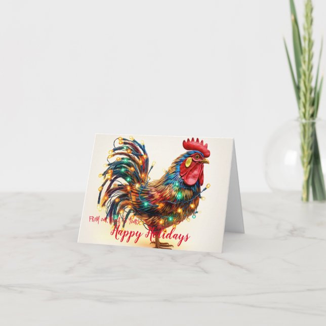Cartes Pour Fêtes Annuelles Fantaisie Jardin poulet Rooster feux de Noël (Devant)