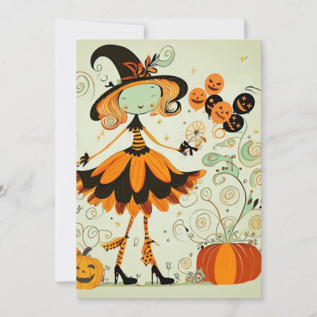 Cartes Pour Fêtes Annuelles fantasque/sorcière/citrouille/automne (Devant)