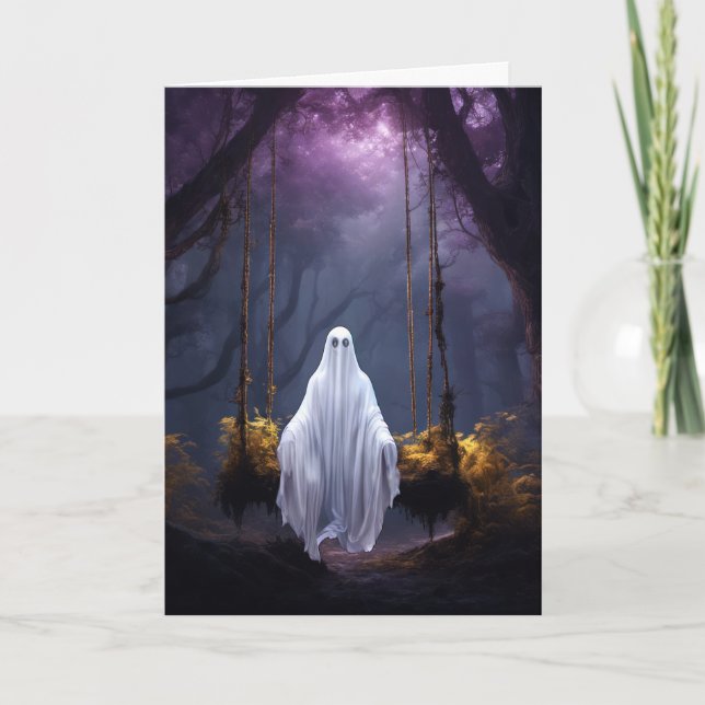 Cartes Pour Fêtes Annuelles Fantôme d'Halloween à coudre (Devant)