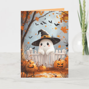 Cartes Pour Fêtes Annuelles Fantôme d'Halloween avec citrouilles