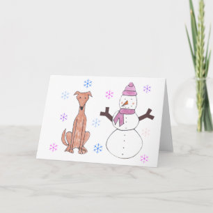 Cartes Pour Fêtes Annuelles Faon et bonhomme de neige de lévrier