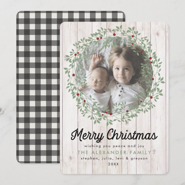 Cartes Pour Fêtes Annuelles Farmhouse Christmas Wreath | Buffalo Check (Devant / Derrière)