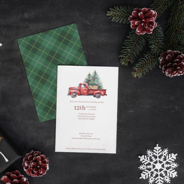 Cartes Pour Fêtes Annuelles Farmhouse de Noël rustique avec Camion Rouge (Créateur téléchargé)