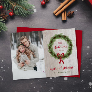 Cartes Pour Fêtes Annuelles Farmhouse Pine Wreath Joyeux Noël Photo