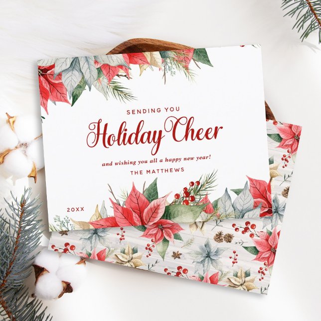 Cartes Pour Fêtes Annuelles Farmhouse Poinsettia Rustic Chic Christmas Cheer (Créateur téléchargé)