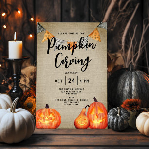 Cartes Pour Fêtes Annuelles Farmhouse Style Citrouille Carving Party Invitatio