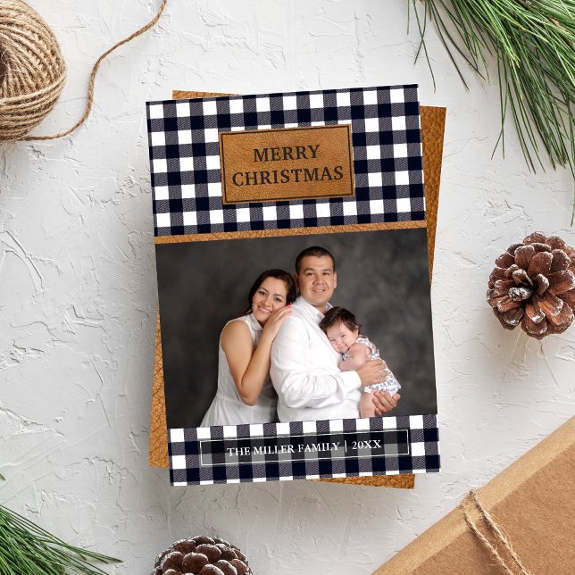 Cartes Pour Fêtes Annuelles Faux Brown Cuir noir Buffle Plaid Noël (Créateur téléchargé)