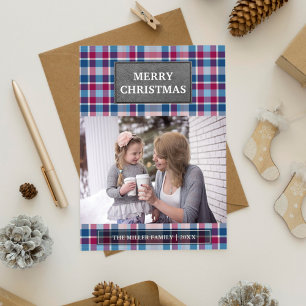 Cartes Pour Fêtes Annuelles Faux cuir gris Faux plaid rose et bleu Noël
