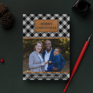 Cartes Pour Fêtes Annuelles Faux cuir marron carreaux buffalo noirs de Noël