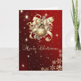 Cartes Pour Fêtes Annuelles Faux Gold Ball Bow, Flèche de neige Rouge
