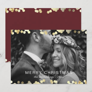 Cartes Pour Fêtes Annuelles Faux Gold Confetti Joyeux Noël Photo Rouge