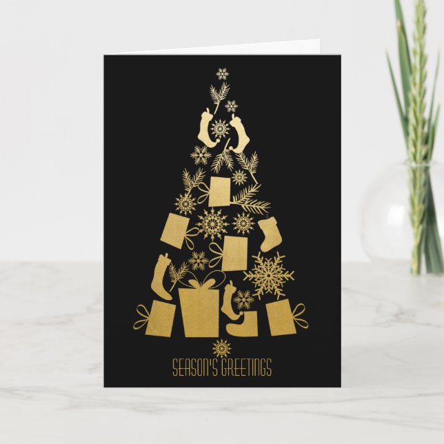 Cartes Pour Fêtes Annuelles Faux Gold et Black Modern Christmas Tree (Devant)