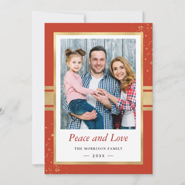 Cartes Pour Fêtes Annuelles Faux Gold Foil Cadre Paix et Amour Photo (Devant)