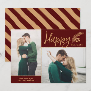Cartes Pour Fêtes Annuelles Faux Gold Foil Elégant Happy Photo Maroon