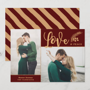 Cartes Pour Fêtes Annuelles Faux Gold Foil Elegant Love Peace Photo   Maroon