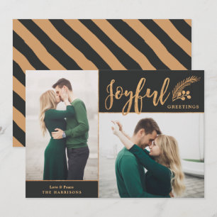 Cartes Pour Fêtes Annuelles Faux Gold Foil Élégant voeux Photo Noir
