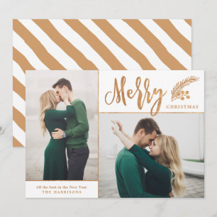 Cartes Pour Fêtes Annuelles Faux Gold Foil Élégante photo de Noël Blanc
