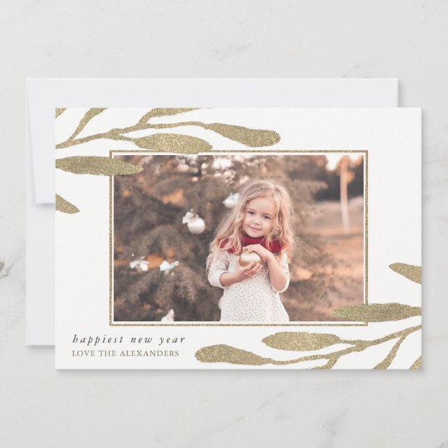 Cartes Pour Fêtes Annuelles Faux Gold Frame Bonne photo du Nouvel An (Devant)