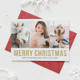 Cartes Pour Fêtes Annuelles Faux Gold Parties scintillant Trois photos Collage