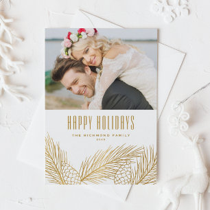 Cartes Pour Fêtes Annuelles Faux Gold Pine Needles et Pine Cônes Photo