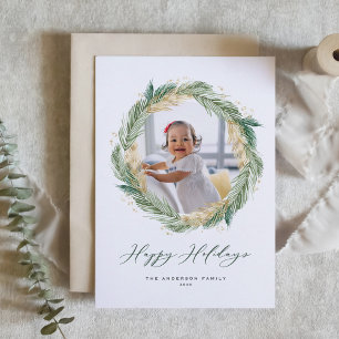 Cartes Pour Fêtes Annuelles Faux Gold Pine Needles Wreath Photo