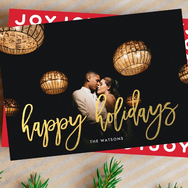 Cartes Pour Fêtes Annuelles Faux Gold Script Joyeux Vacances de Noël Photo (Créateur téléchargé)