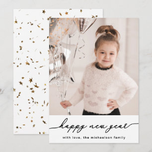 Cartes Pour Fêtes Annuelles Faux Gold Stars et Confetti Photo Bonne année
