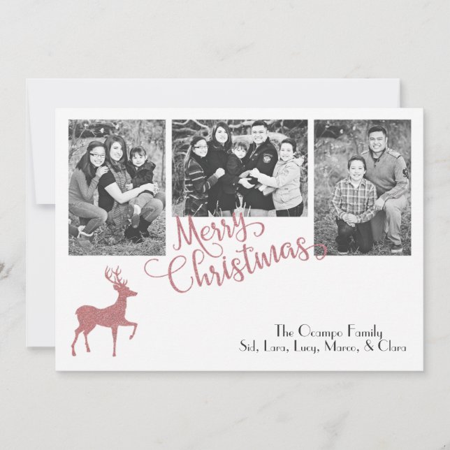Cartes Pour Fêtes Annuelles Faux Parties scintillant Rose Gold Christmas Reind (Devant)