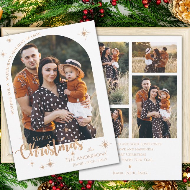 Cartes Pour Fêtes Annuelles Faux Rose Gold Multi Family Photos Joyeux Noël (Faux Rose Gold Multi Family Photos Merry Christmas Holiday Card)