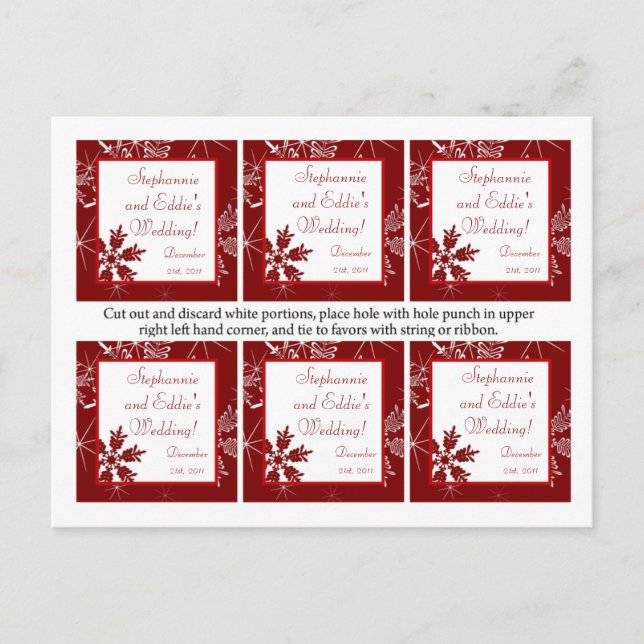 Cartes Pour Fêtes Annuelles Favoriser les étiquettes Christmas Red Snowflakes (Devant)