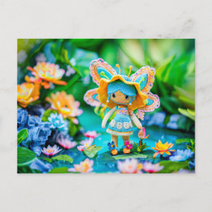 Cartes Pour Fêtes Annuelles Fée au crochet avec des fleurs bleues