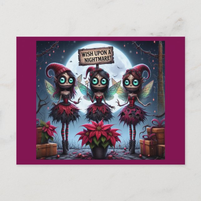 Cartes Pour Fêtes Annuelles Fée de prune de Noël noire (Devant)