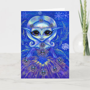 Cartes Pour Fêtes Annuelles Fée d'hiver magique Filles Chats Flammes de neige 