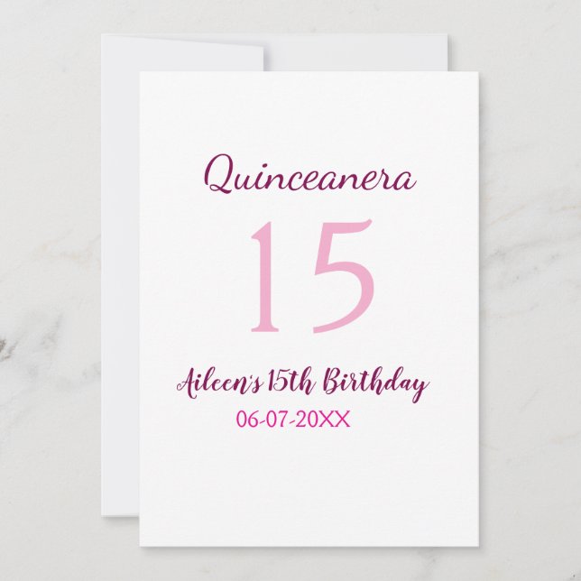 Cartes Pour Fêtes Annuelles Fée rose 15e anniversaire simple moder quinceanera (Devant)