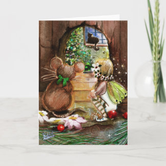 Cartes Pour Fêtes Annuelles Fée, souris et chat, salutation de Noël