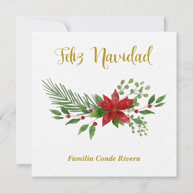 Cartes Pour Fêtes Annuelles Felicitación Navideña en Español con Diseño Floral (Devant)