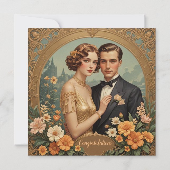 Cartes Pour Fêtes Annuelles Félicitations Retro Love couple (Devant)