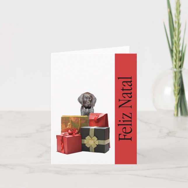 Cartes Pour Fêtes Annuelles Feliz Natal Allemand Pointeur à cheveux courts Noë (Devant)