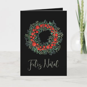 Cartes Pour Fêtes Annuelles Feliz Natal, couronne de Noël portugaise