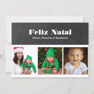 Cartes Pour Fêtes Annuelles Feliz Natal Noir et Blanc Personnalisé
