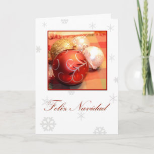 Cartes Pour Fêtes Annuelles Feliz Navidad, blanc espagnol avec les ornements
