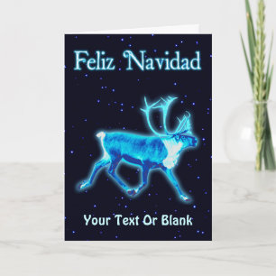 Cartes Pour Fêtes Annuelles Feliz Navidad - Caribou bleu (Reindeer)