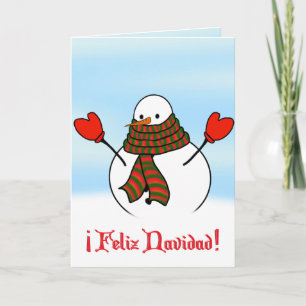 Cartes Pour Fêtes Annuelles Feliz Navidad - Charmant Snowman Avec Écharpe Très