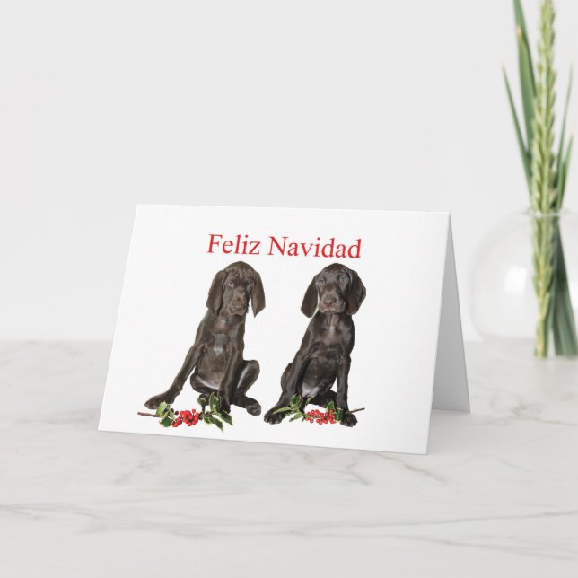 Cartes Pour Fêtes Annuelles Feliz Navidad Chiots allemands aux cheveux (Devant)