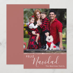 Cartes Pour Fêtes Annuelles Feliz Navidad Custom One Photo Rose Gold