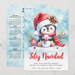 Cartes Pour Fêtes Annuelles Feliz Navidad Cute Penguin Noël espagnol