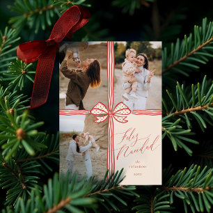 Cartes Pour Fêtes Annuelles Feliz Navidad Elegant Holiday Bow Photo Collage