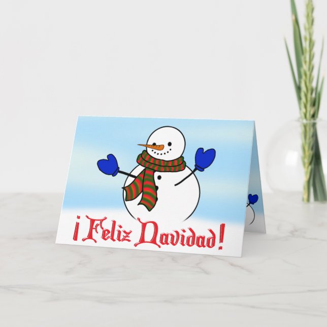 Cartes Pour Fêtes Annuelles Feliz Navidad - Happy Snowman avec Blue Mittens (Devant)
