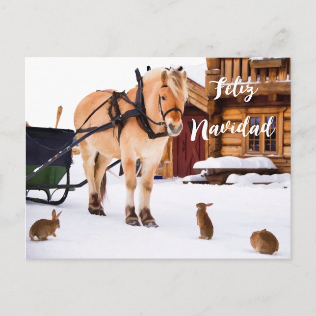 Cartes Pour Fêtes Annuelles Feliz Navidad Noël pays idyllique animaux de neige (Devant)